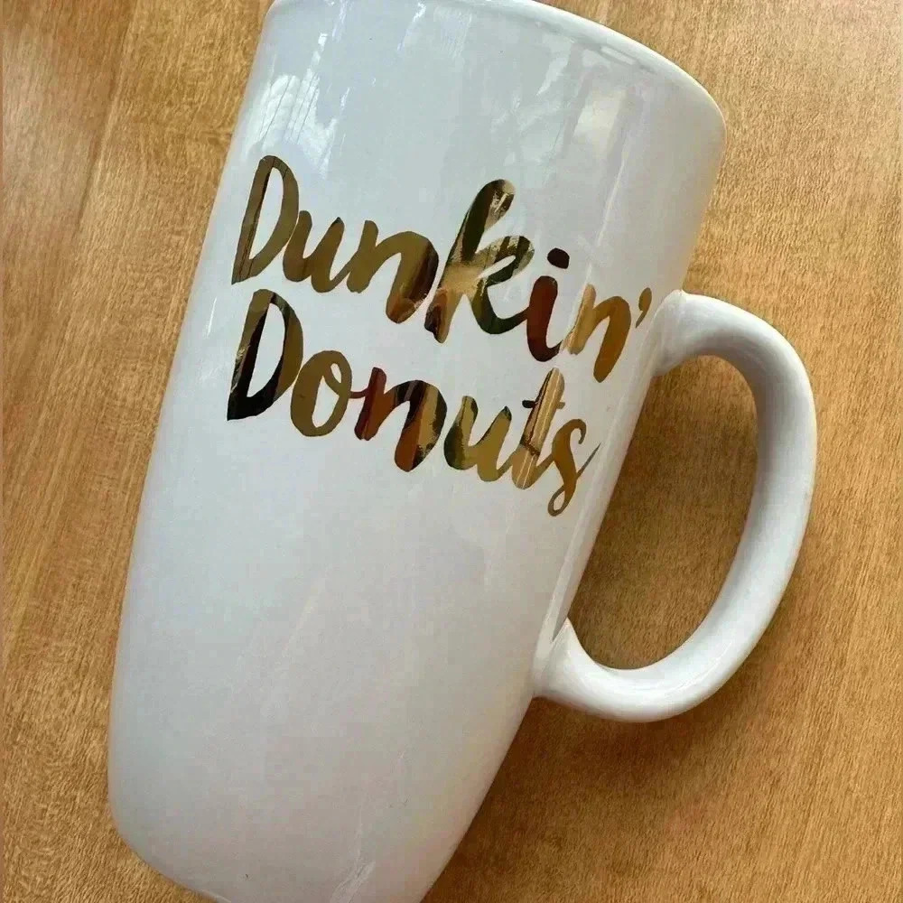Dunkin’ Donuts Ceramic White Mug with Gold Lettering, 16 fl oz